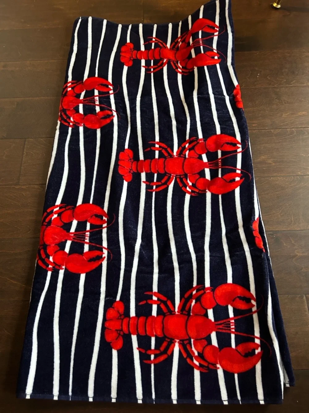 Brooks Brothers Home Beach Towel Cotton Striped Lobster print Blue red 36”x72”